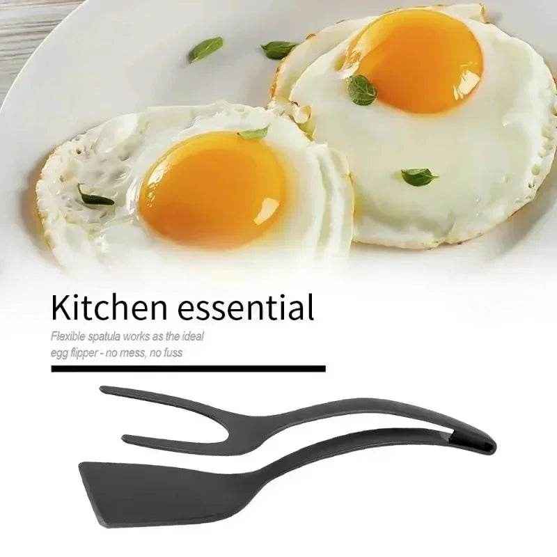 2-in-1 Nylon Flip Tongs & Spatula | Egg & Steak Turner Tongs