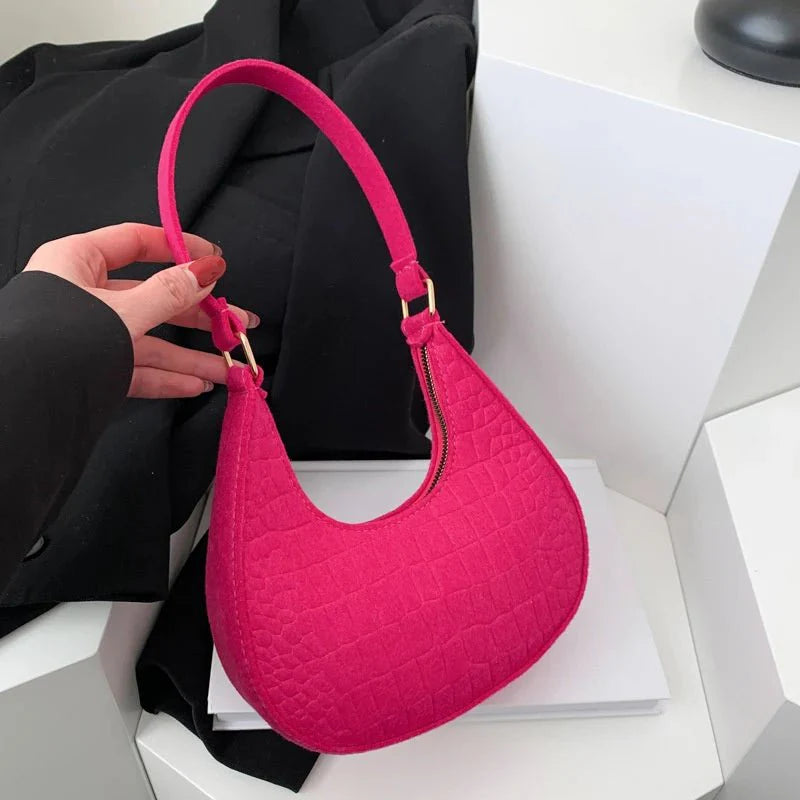 Retro Leisure Half Moon Shoulder Handbag