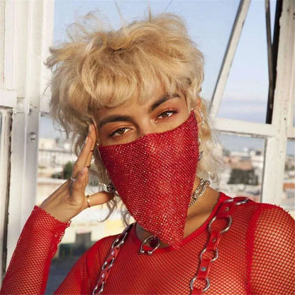 Rhinestone Metal Flash Mesh Face Mask