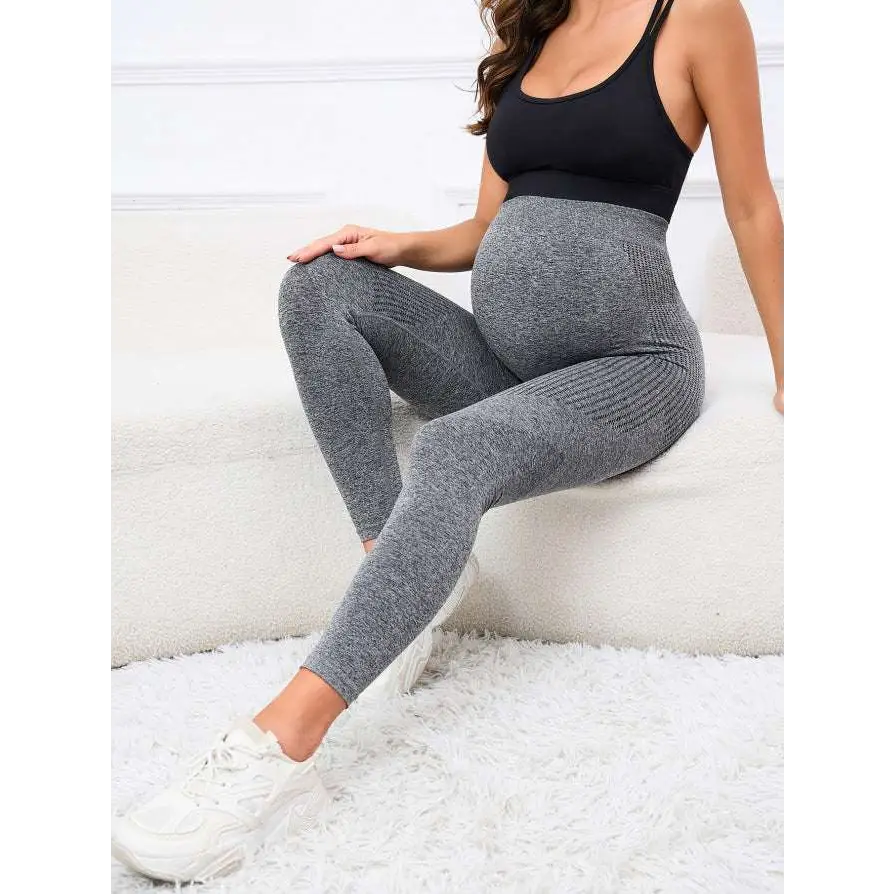 Ribbed Maternity Leggings with High Waist Belly Support