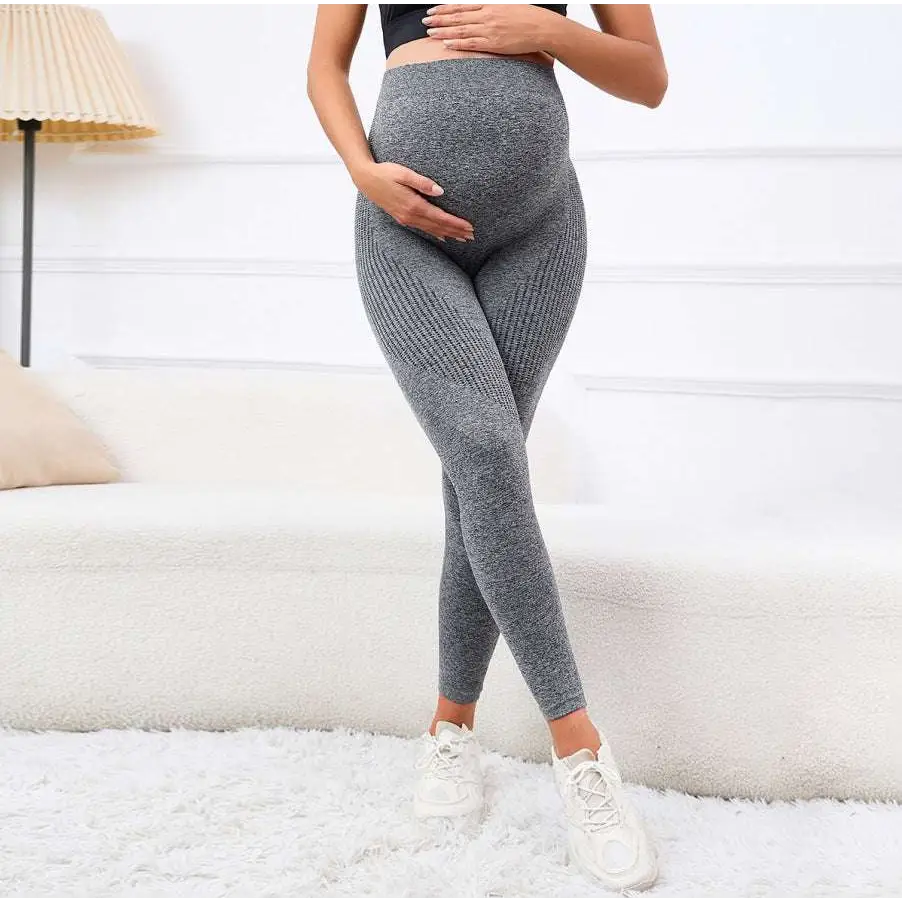 Ribbed Maternity Leggings with High Waist Belly Support
