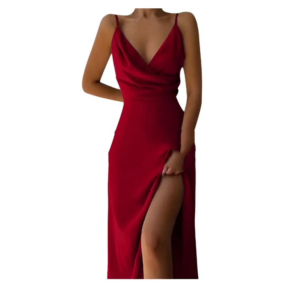 Sage Green Satin Slit Sling Dress Summer Fashion
