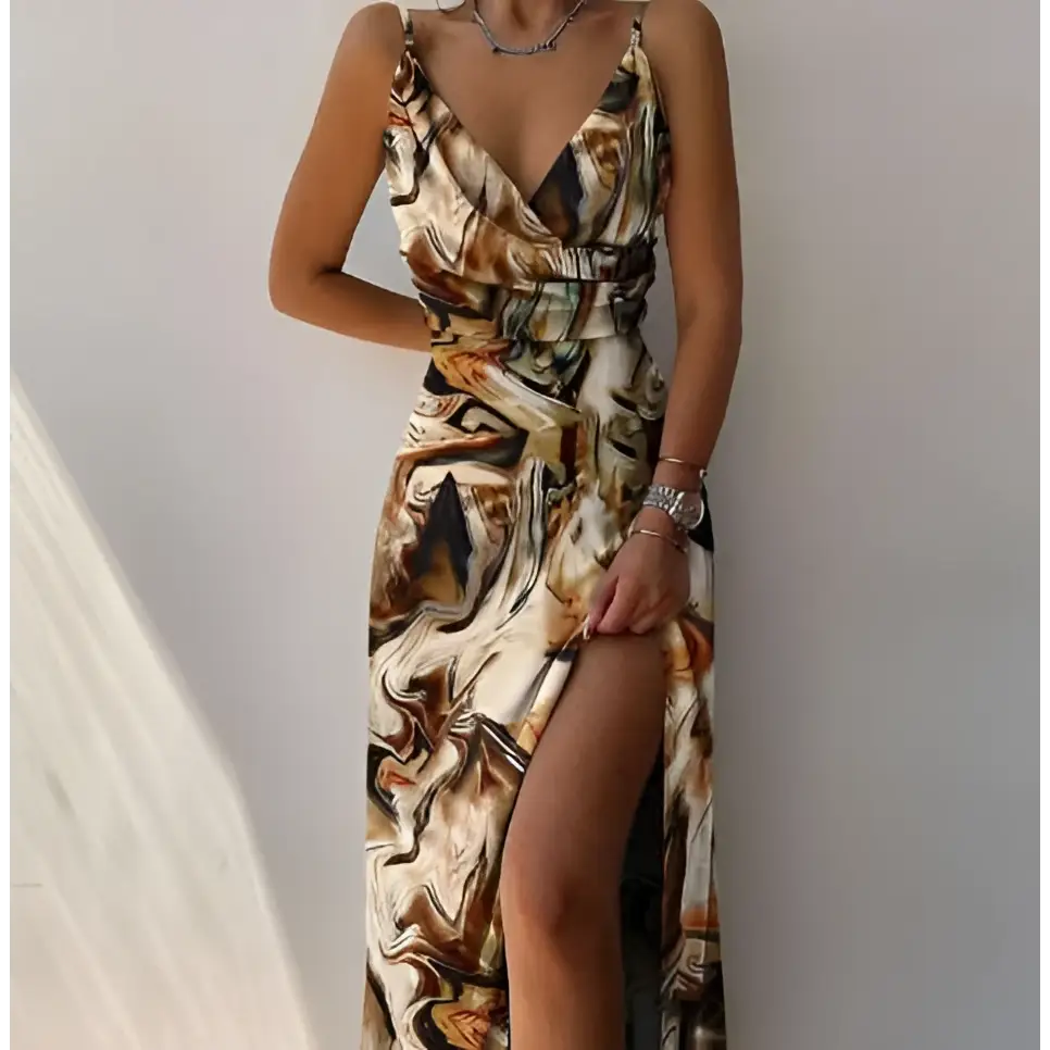 Sage Green Satin Slit Sling Dress Summer Fashion