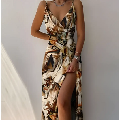 Sage Green Satin Slit Sling Dress Summer Fashion