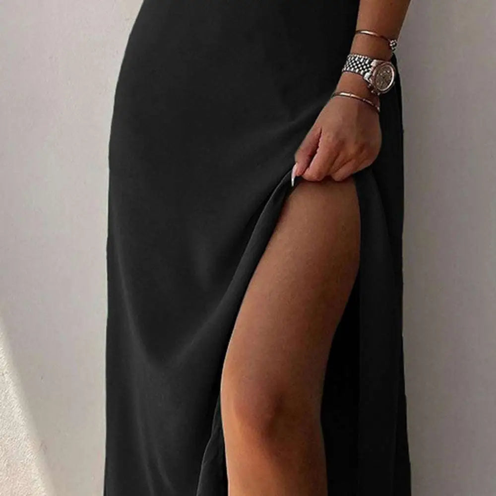 Sage Green Satin Slit Sling Dress Summer Fashion