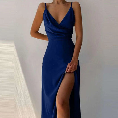 Sage Green Satin Slit Sling Dress Summer Fashion