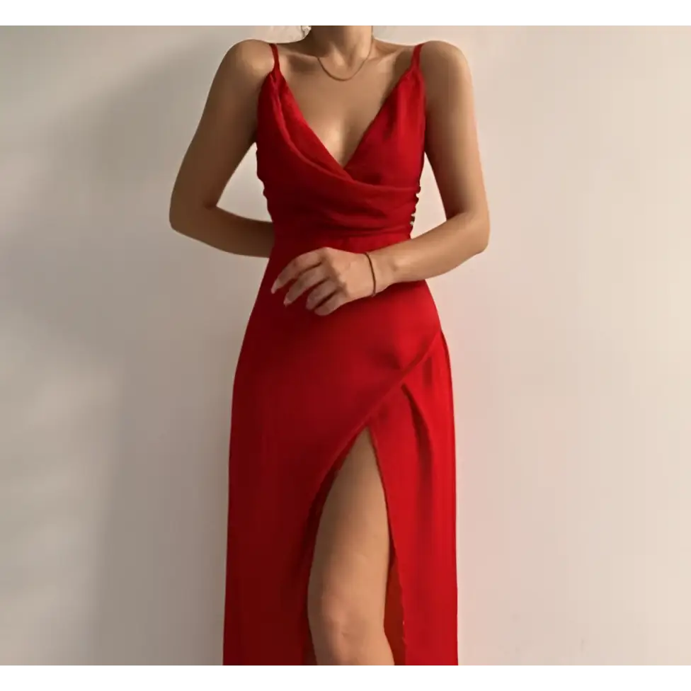 Sage Green Satin Slit Sling Dress Summer Fashion