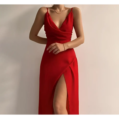 Sage Green Satin Slit Sling Dress Summer Fashion
