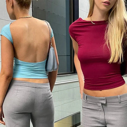 Short Sleeve Backless Tops Women Multi Ways Wear