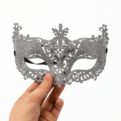 Silver and Black Venetian Masquerade Eye Mask | Elegant Party Accessory