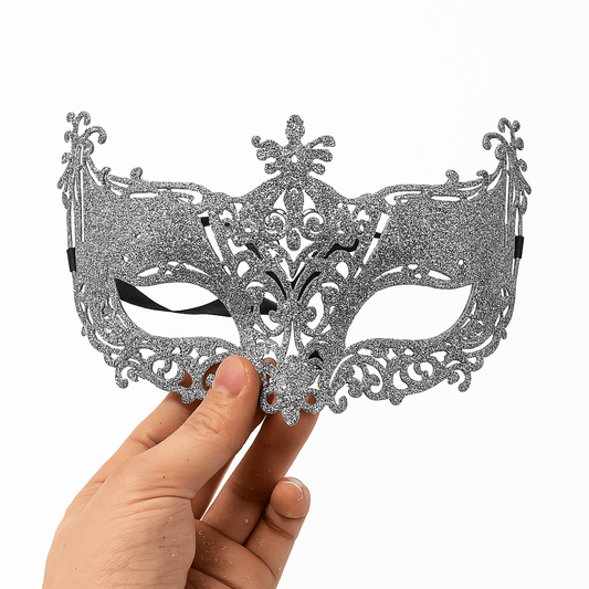 Silver and Black Venetian Masquerade Eye Mask | Elegant Party Accessory