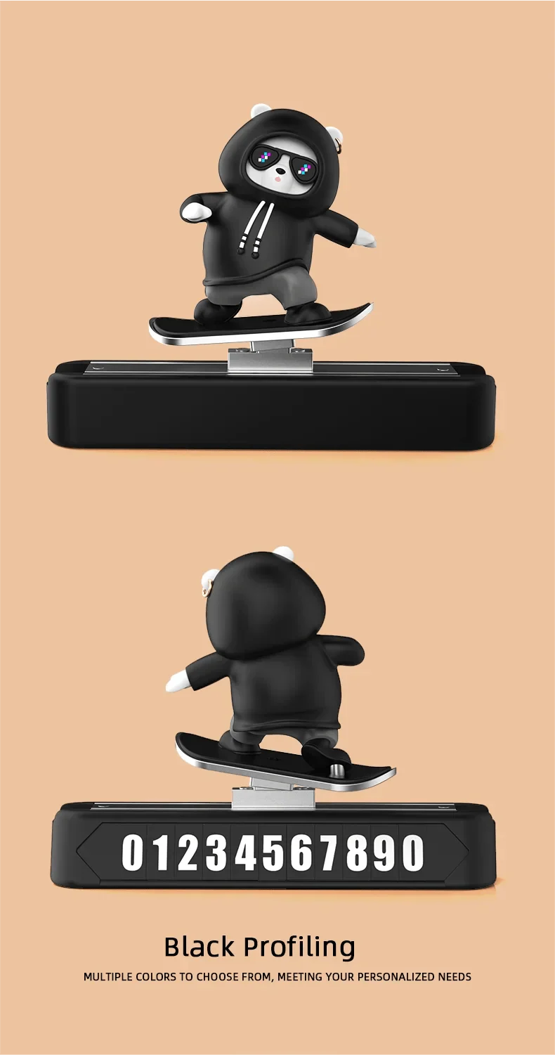 Ornement de voiture pour tableau de bord Ours Skateboard | Plaque d'immatriculation magnétique et décoration de voiture dessin animé