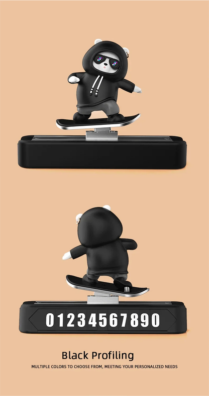 Ornement de voiture pour tableau de bord Ours Skateboard | Plaque d'immatriculation magnétique et décoration de voiture dessin animé