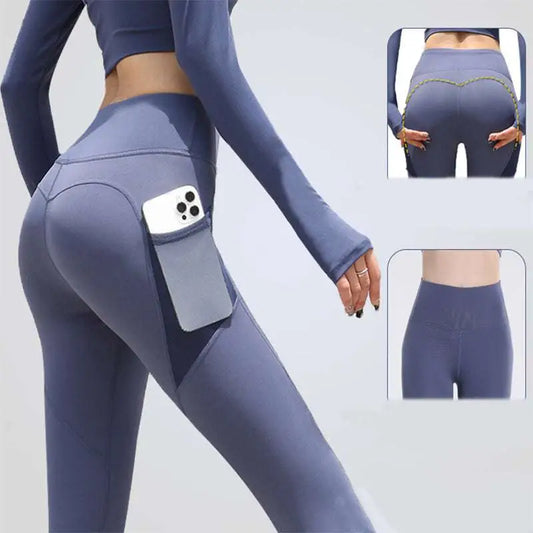Slate Blue Gym Sport Seamless Leggings with Pockets