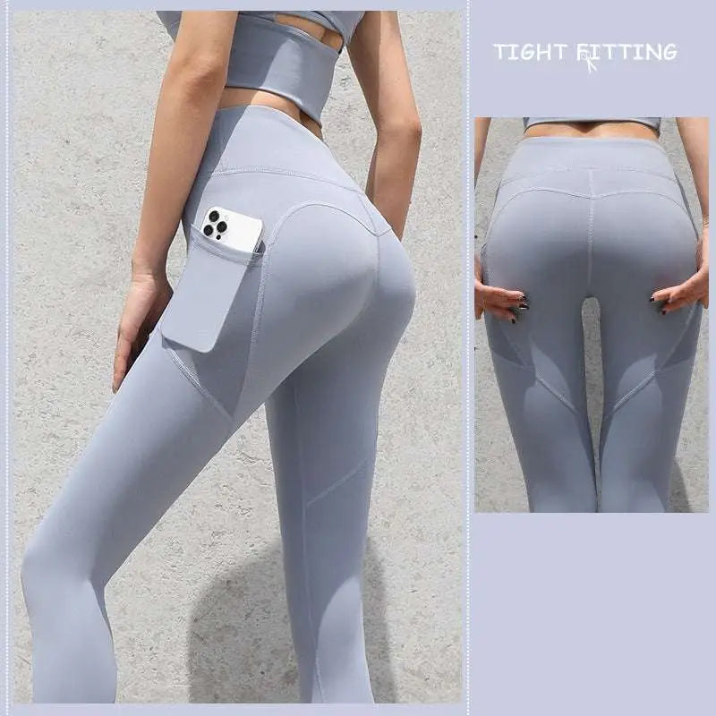 Slate Blue Gym Sport Seamless Leggings with Pockets