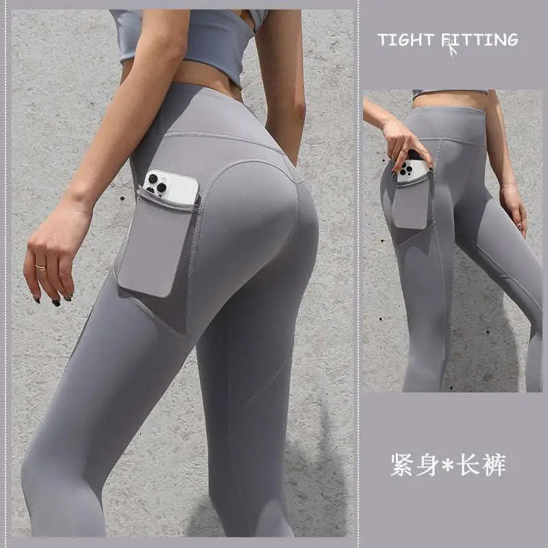 Slate Blue Gym Sport Seamless Leggings with Pockets