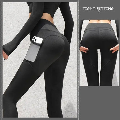 Slate Blue Gym Sport Seamless Leggings with Pockets