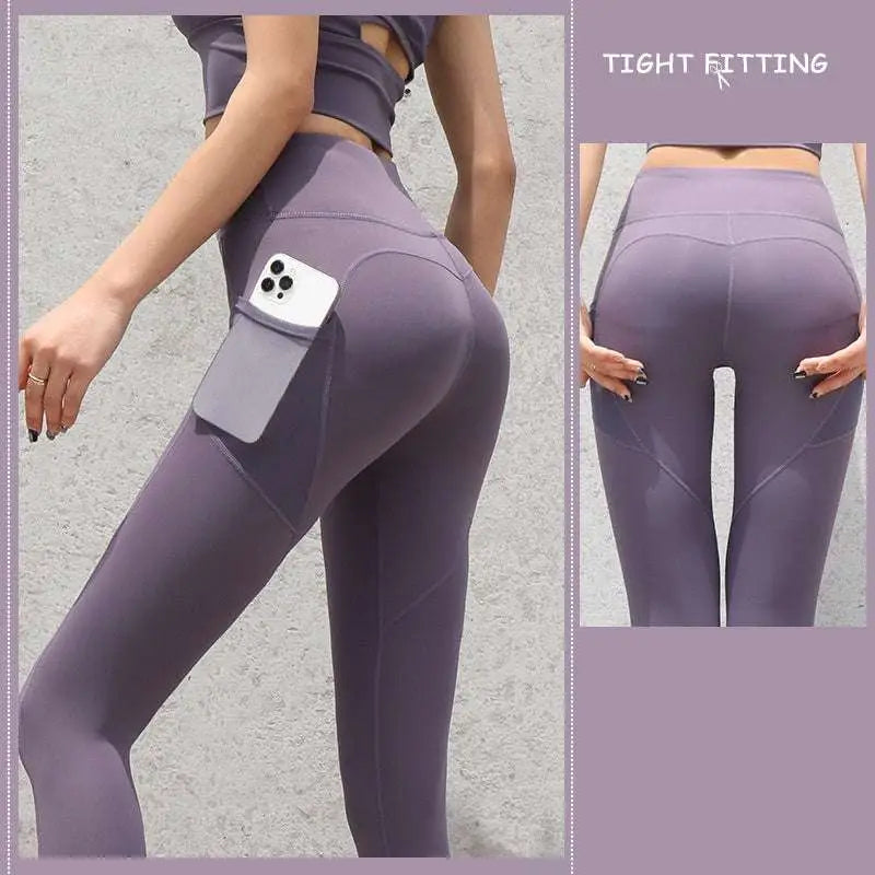 Slate Blue Gym Sport Seamless Leggings with Pockets