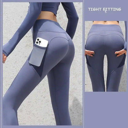 Slate Blue Gym Sport Seamless Leggings with Pockets