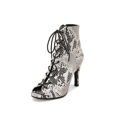 Snake Print Peep Toe Frosted Casual Shoes