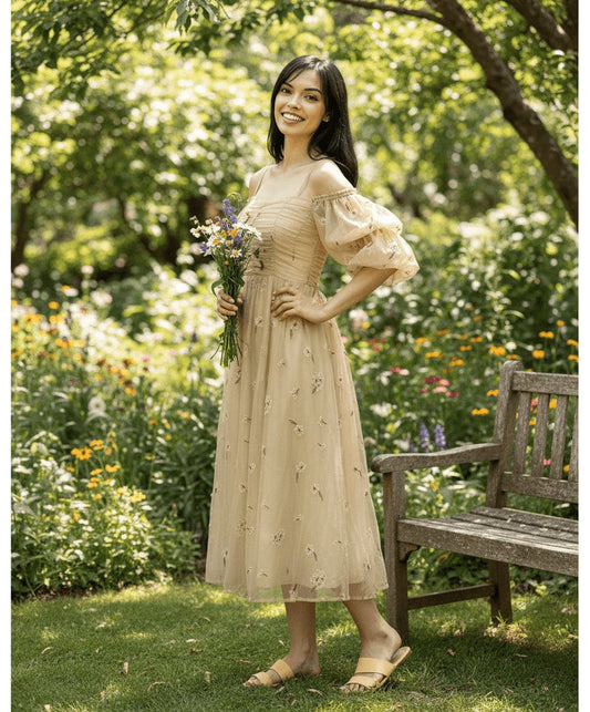 Belle Nouvelle Robe Longue Fluide à Bretelles, Jaune Clair, Grande Taille, Manches Bouffantes Plissées et Imprimé Floral pour Femme, Idéale pour l'Automne