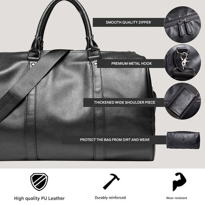 Large PU Leather Travel Duffel Bag Lightweight Carry On Weekender 45cm