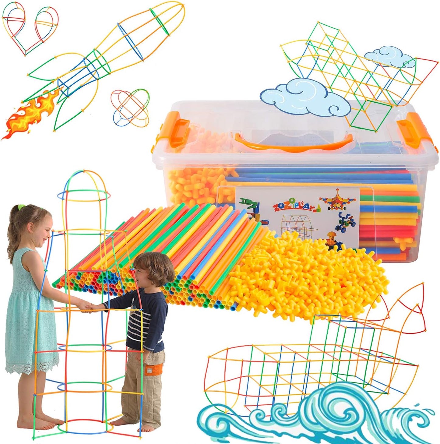 Jouets de construction STEM 4D avec pailles