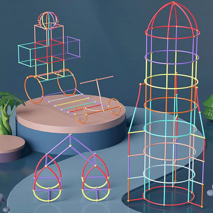 Jouets de construction STEM 4D avec pailles