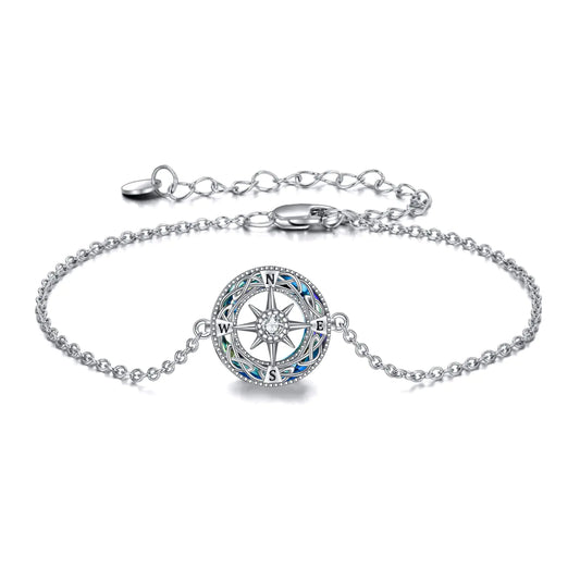 Sterling Silver Crystal Celtic Knot Compass Bracelet