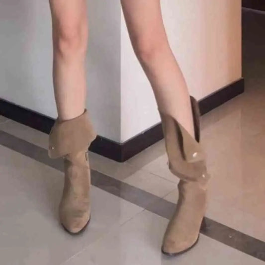 Bottes de cowboy western en daim marron clair style pile