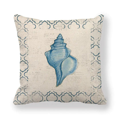 Blue Wind Sea Life Linen Pillowcase 18x18in