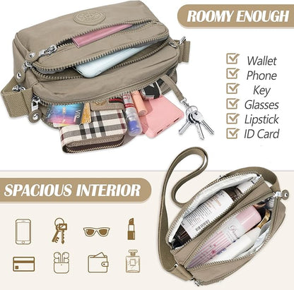 TEUEN Nylon Large Multi-Pocket Shoulder Bag