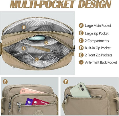 TEUEN Nylon Large Multi-Pocket Shoulder Bag