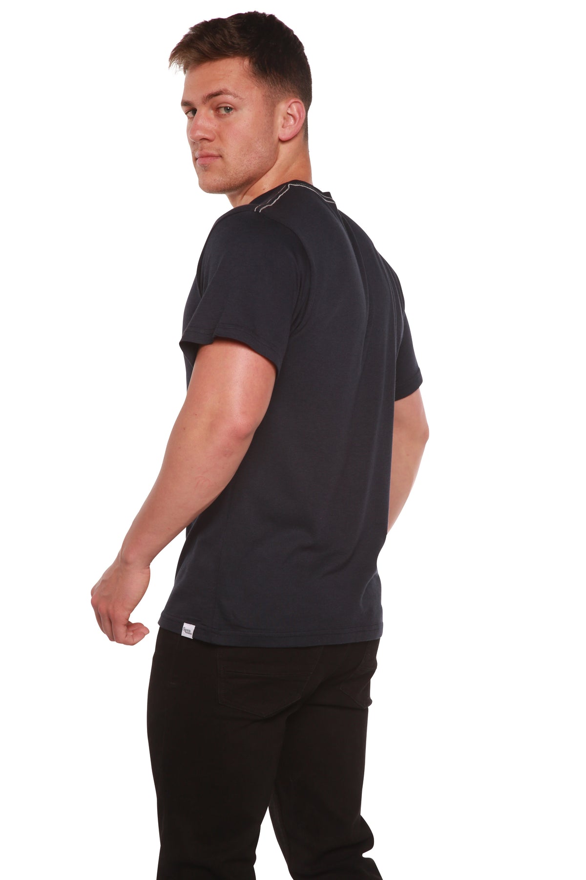 T-shirt à manches courtes en viscose de bambou/coton biologique pour homme avec surpiqûres contrastées