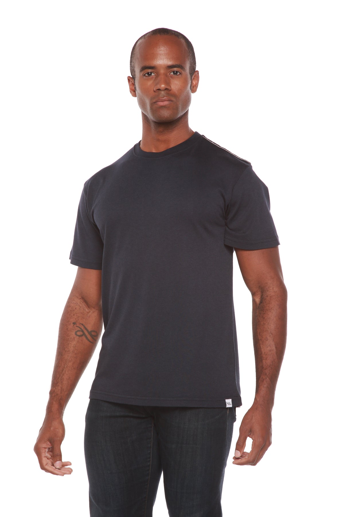 T-shirt à manches courtes en viscose de bambou/coton biologique pour homme avec surpiqûres contrastées