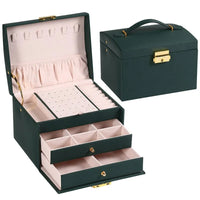 3 Layer Leather Jewelry Box Organizer with Drawers Velvet Lined 17.5cm