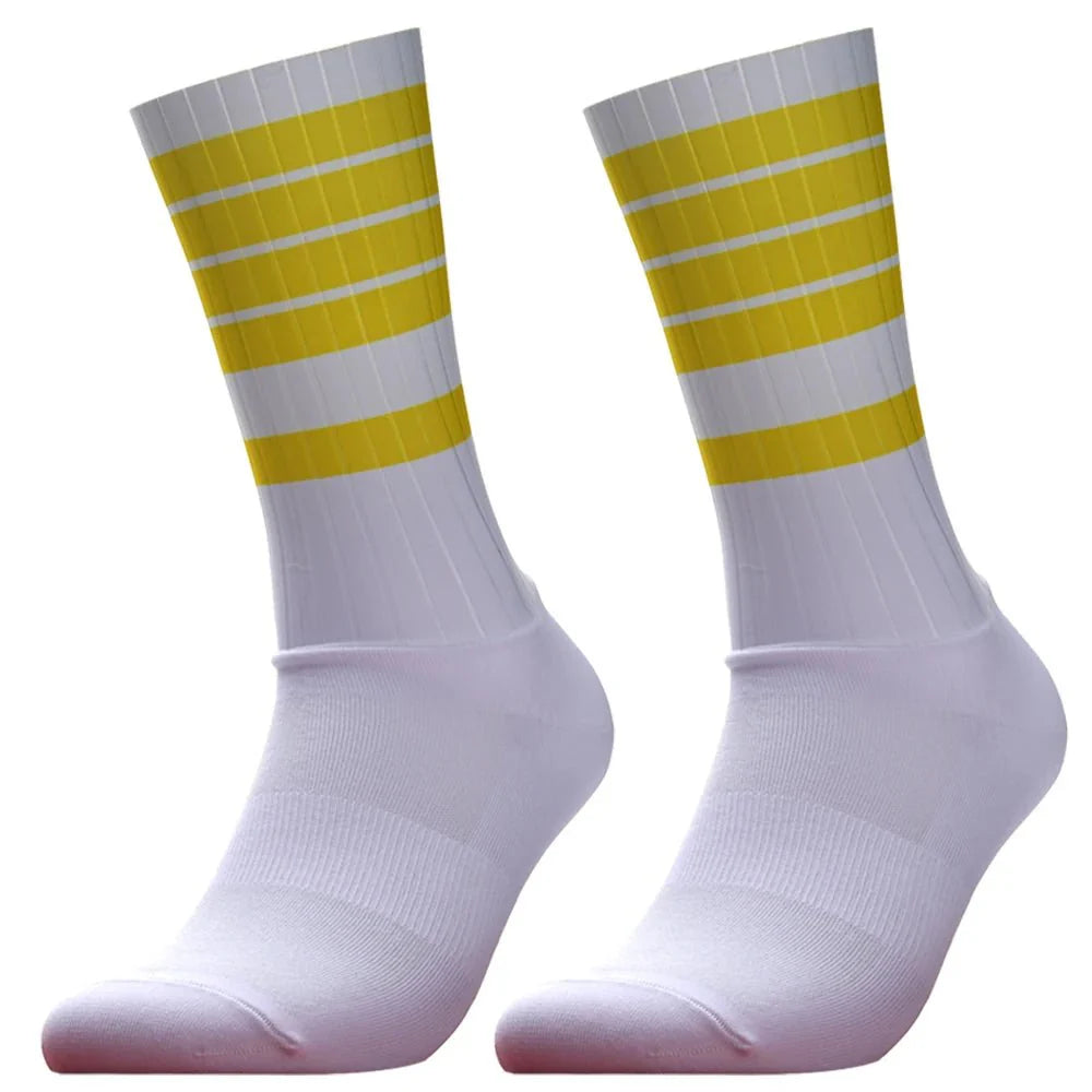 Unisex Anti-Slip Aero Cycling Socks – Silicone-Striped Knee-High Sports Socks