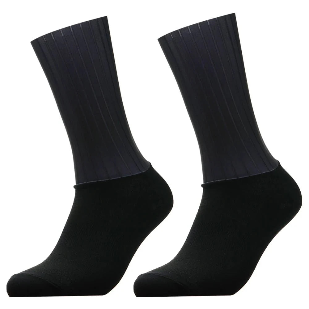 Unisex Anti-Slip Aero Cycling Socks – Silicone-Striped Knee-High Sports Socks