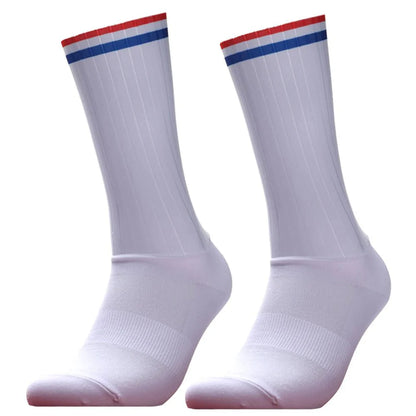 Unisex Anti-Slip Aero Cycling Socks – Silicone-Striped Knee-High Sports Socks