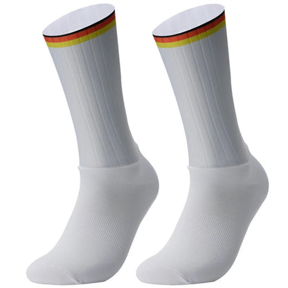 Unisex Anti-Slip Aero Cycling Socks – Silicone-Striped Knee-High Sports Socks
