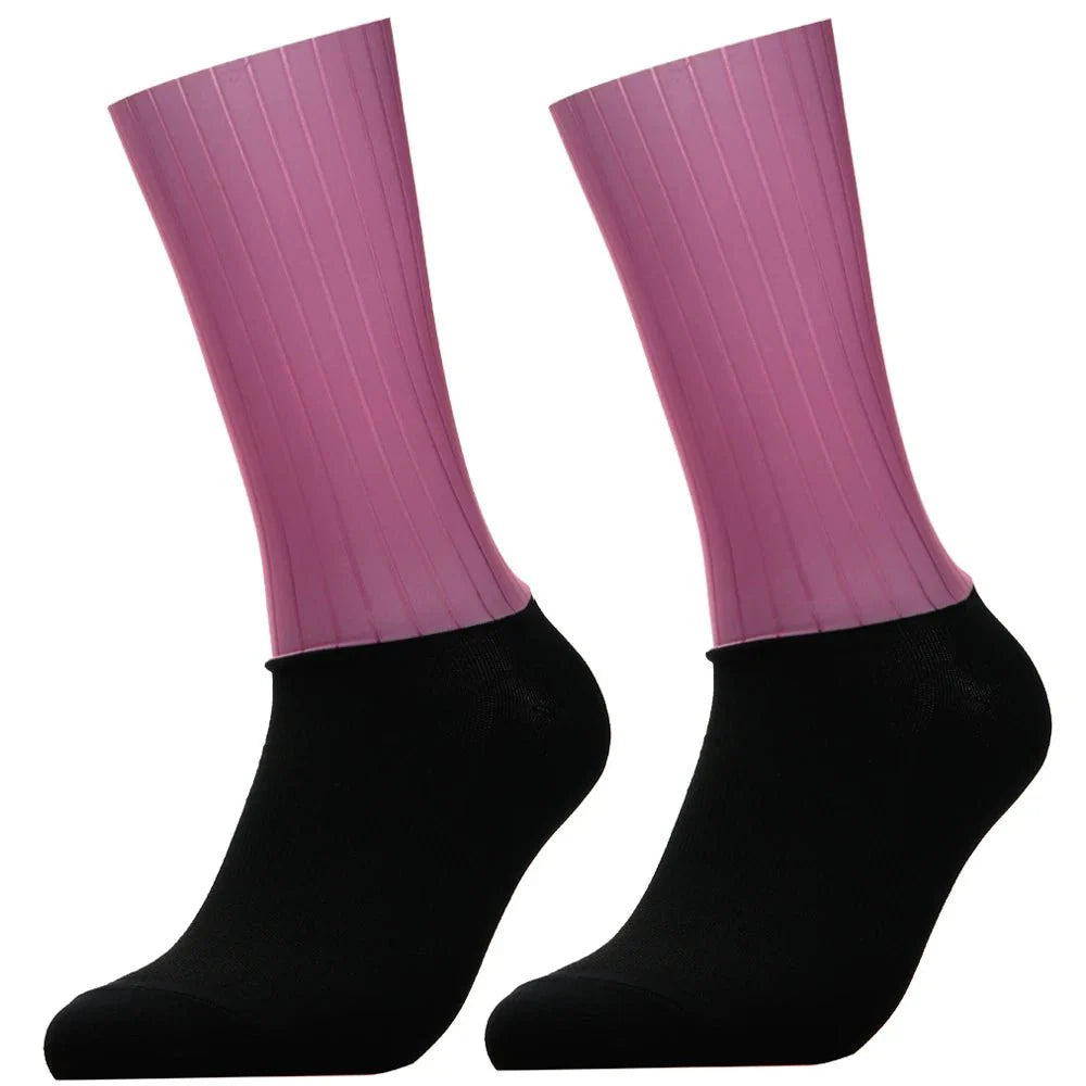 Unisex Anti-Slip Aero Cycling Socks – Silicone-Striped Knee-High Sports Socks