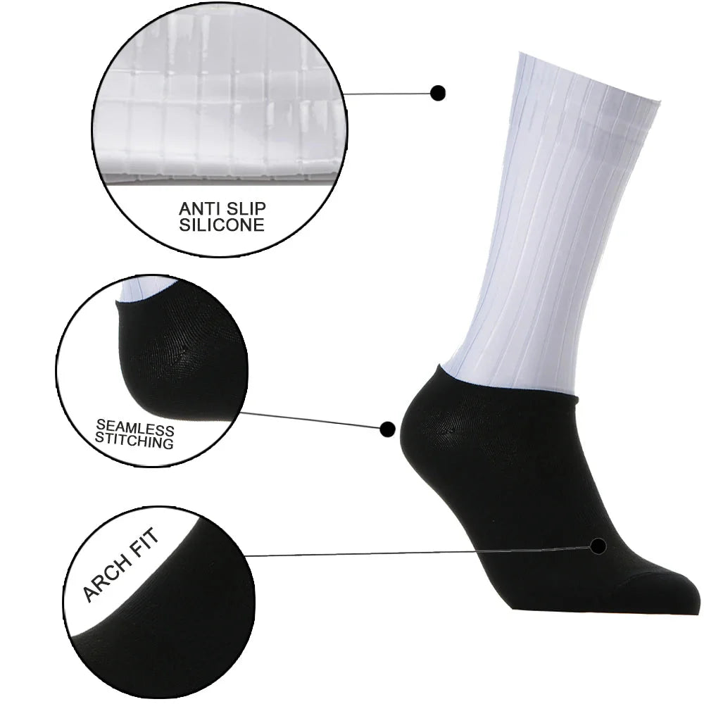 Unisex Anti-Slip Aero Cycling Socks – Silicone-Striped Knee-High Sports Socks