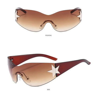 Lunettes de soleil unisexes punk avec décoration étoile | Lunettes tendance Y2K enveloppantes UV400