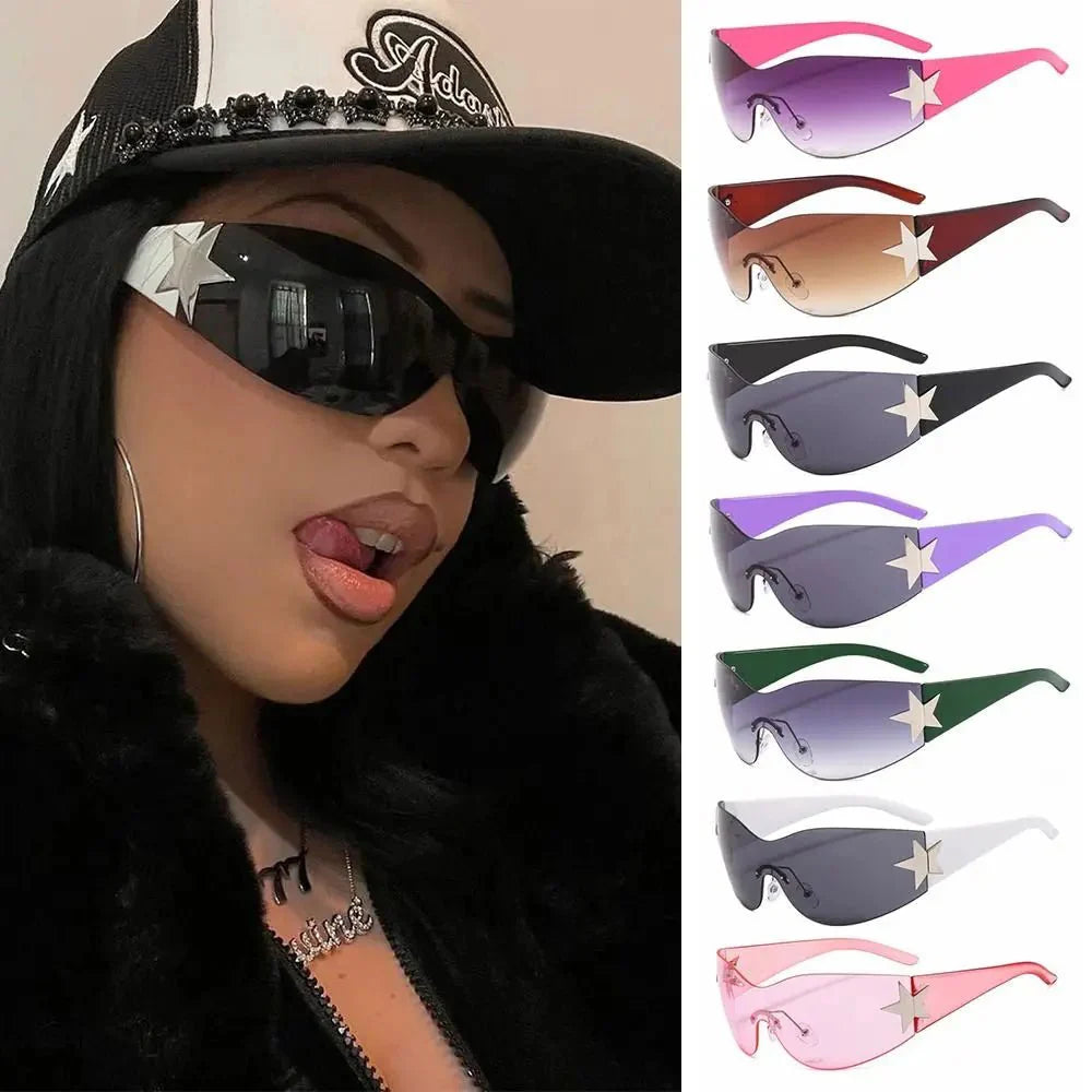 Lunettes de soleil unisexes punk avec décoration étoile | Lunettes tendance Y2K enveloppantes UV400