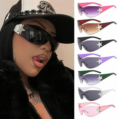 Lunettes de soleil unisexes punk avec décoration étoile | Lunettes tendance Y2K enveloppantes UV400