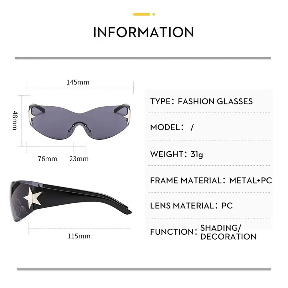 Lunettes de soleil unisexes punk avec décoration étoile | Lunettes tendance Y2K enveloppantes UV400
