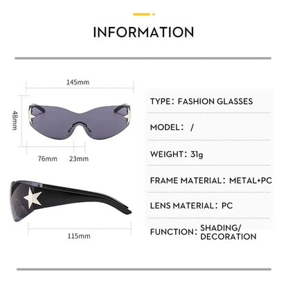 Lunettes de soleil unisexes punk avec décoration étoile | Lunettes tendance Y2K enveloppantes UV400