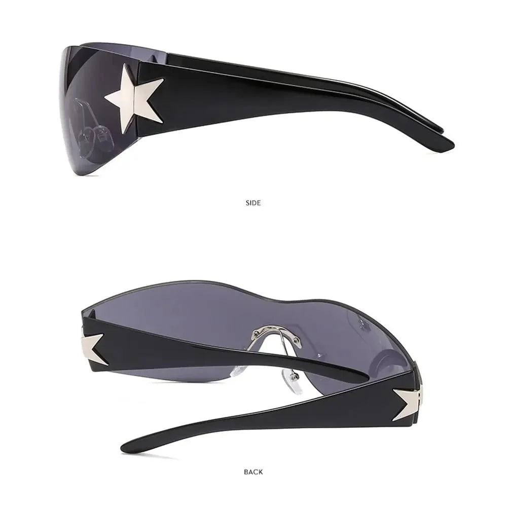 Lunettes de soleil unisexes punk avec décoration étoile | Lunettes tendance Y2K enveloppantes UV400