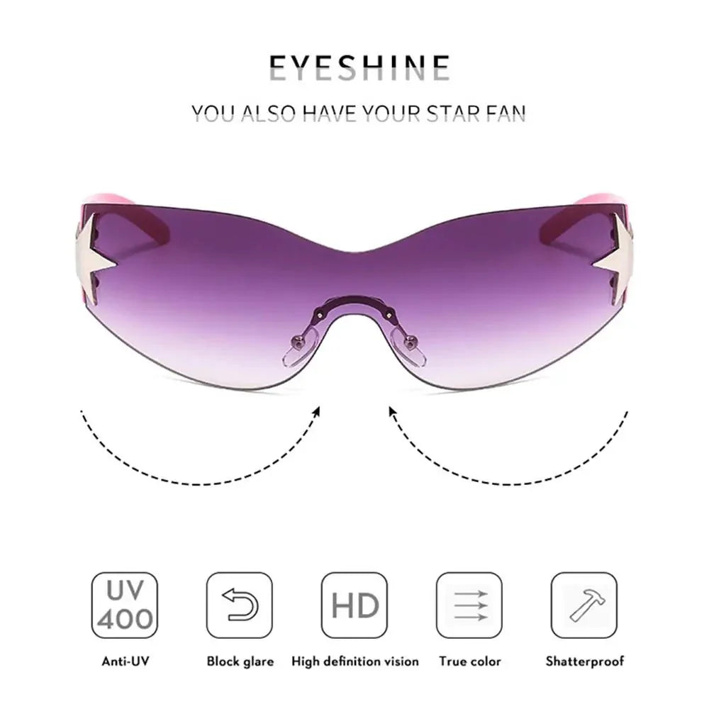Lunettes de soleil unisexes punk avec décoration étoile | Lunettes tendance Y2K enveloppantes UV400
