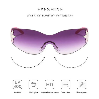 Lunettes de soleil unisexes punk avec décoration étoile | Lunettes tendance Y2K enveloppantes UV400